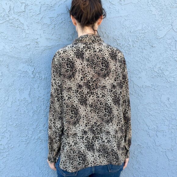 90s Silk Blouse Animal Print Womens large Chic office top - Picture 5 of 10